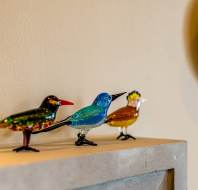 Colourful glass bird decorations 