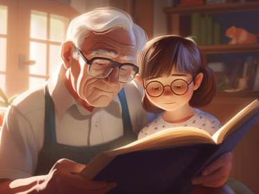 Retiree reading to a school child